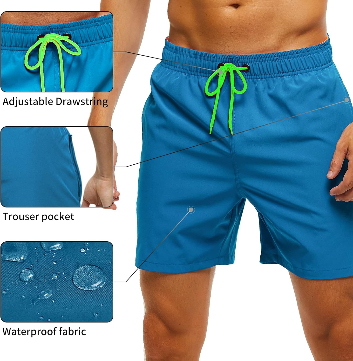 Detalle de Aisprts Bañador Hombre con Bolsillos y Cremallera – Shorts de Playa de Secado Rápido