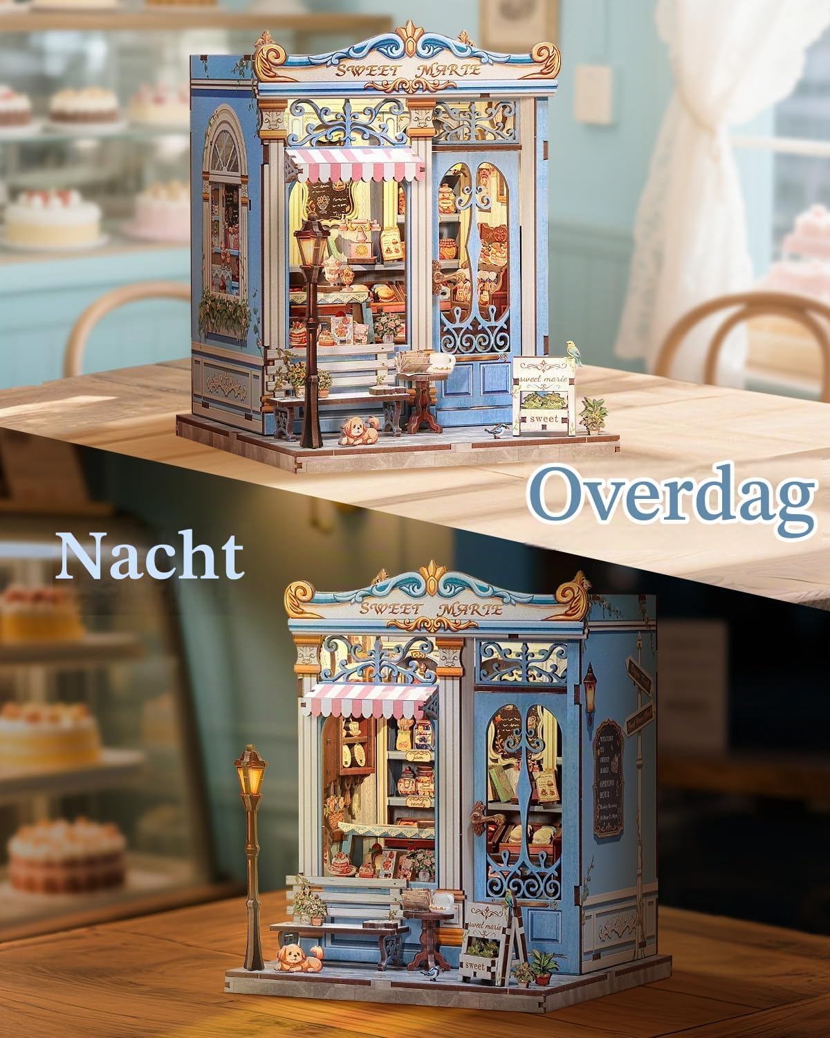 Detalle de Endless Limit Sweet Marie book nook bouwpakket van hout met Franse patisseriesfeer
