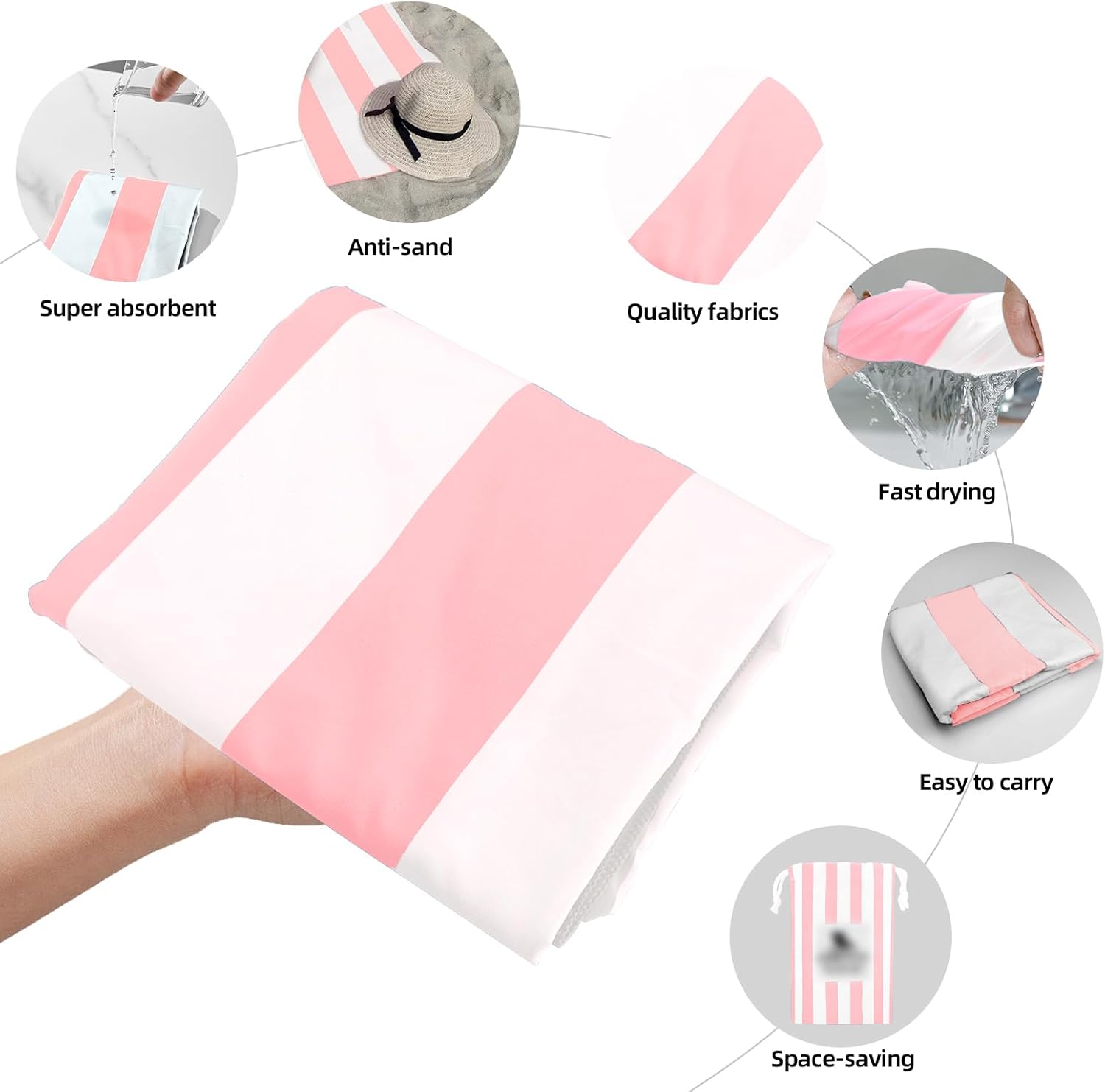 Thumbnail 1 de CNMTCCO Large Beach Towel 160x90cm Light Pink