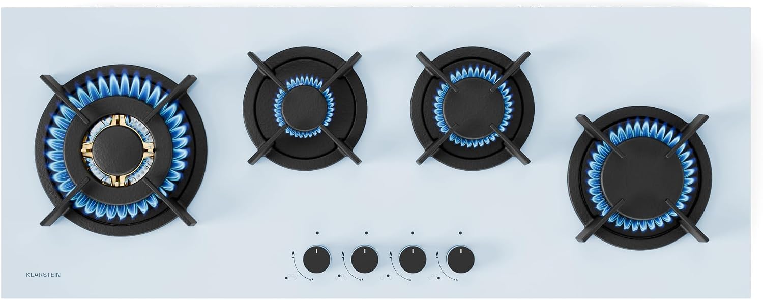 Detalle de Klarstein CP11-KL-GF-90Slm-Wh Goldflame 4 Slim Gas Hob, 90cm, White