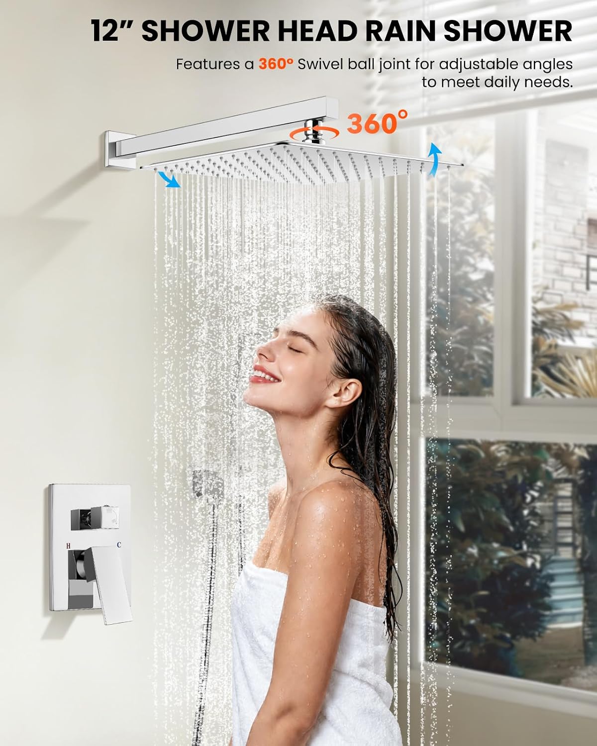 Detalle de gotonovo Shower Faucet Set with 12-Inch Rainfall Head, Handheld Spray, Chrome