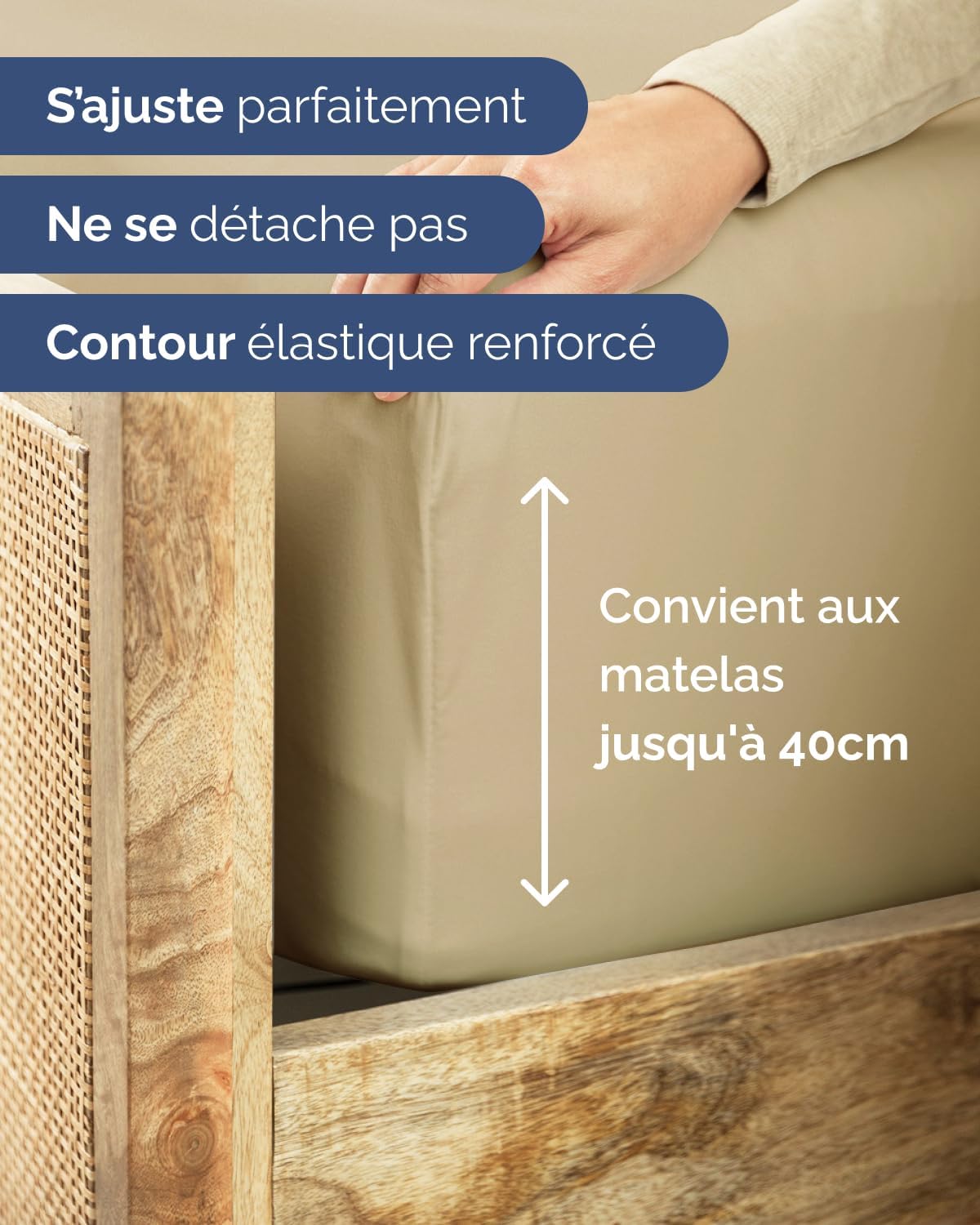 Thumbnail 2 de Drap Housse 120x200 cm avec bonnet 40 cm extra profond en microfibre brossée — Beige