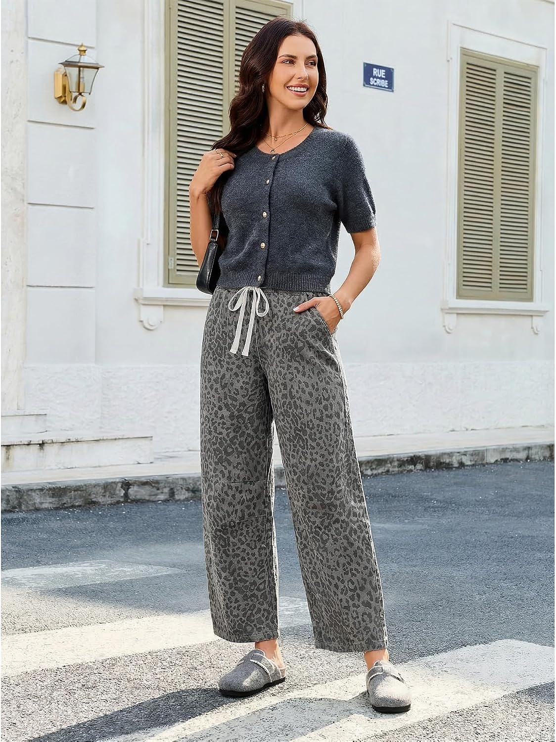 Detalle de GRAPENT GP-JEGHGEGCA Barrel Jeans for Women, Leopard Print, Pull-On Waist