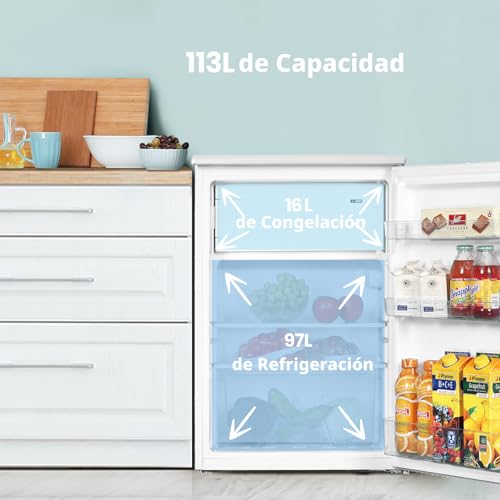 Detalle de Comfee RCD113WH3EU: Frigorífico compacto 113 L con congelador, ideal para estudio u oficina