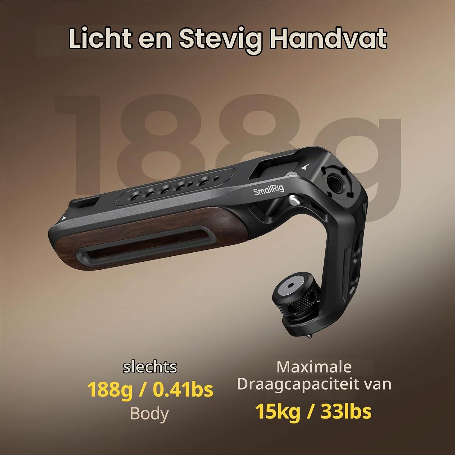 Detalle 2 de SMALLRIG 5252 houten cameragreep met 1/4"-20/3/8"-16-bevestiging en 15 kg draagvermogen