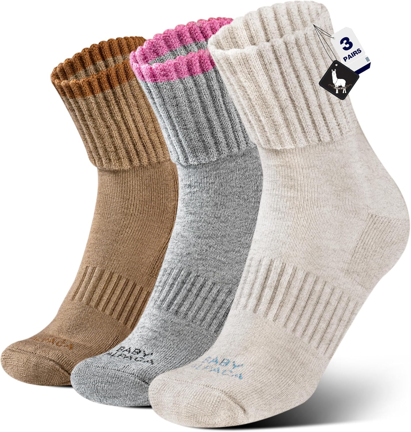 Detalle de MAGISDU Alpaca Wool Boot Crew Socks, 3 Pairs, Thermal Cushioning