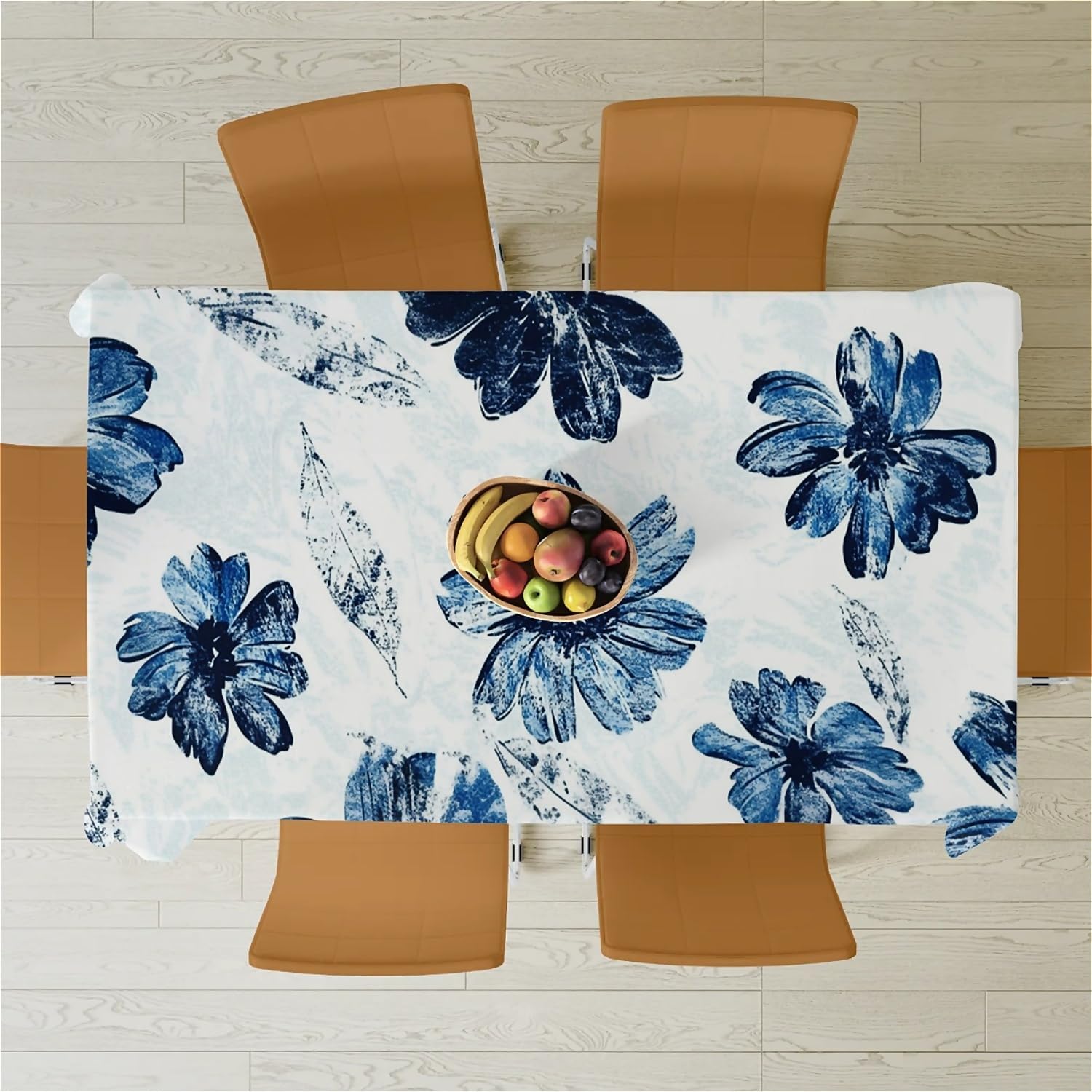 Thumbnail 6 de artslion Rectangle Waterproof Wipeable Table Cover 60x102in – Non-PVC Fabric with Blue Flower Design