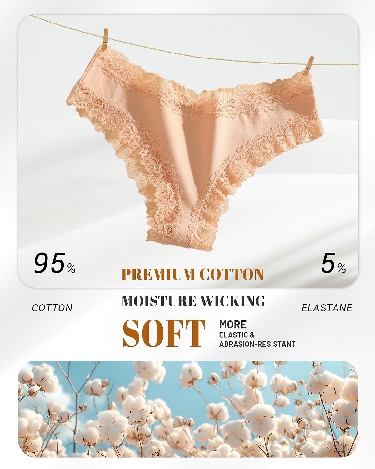Detalle de FINETOO Cotton Lace Cheeky Panties, Low-Rise 6-Pack