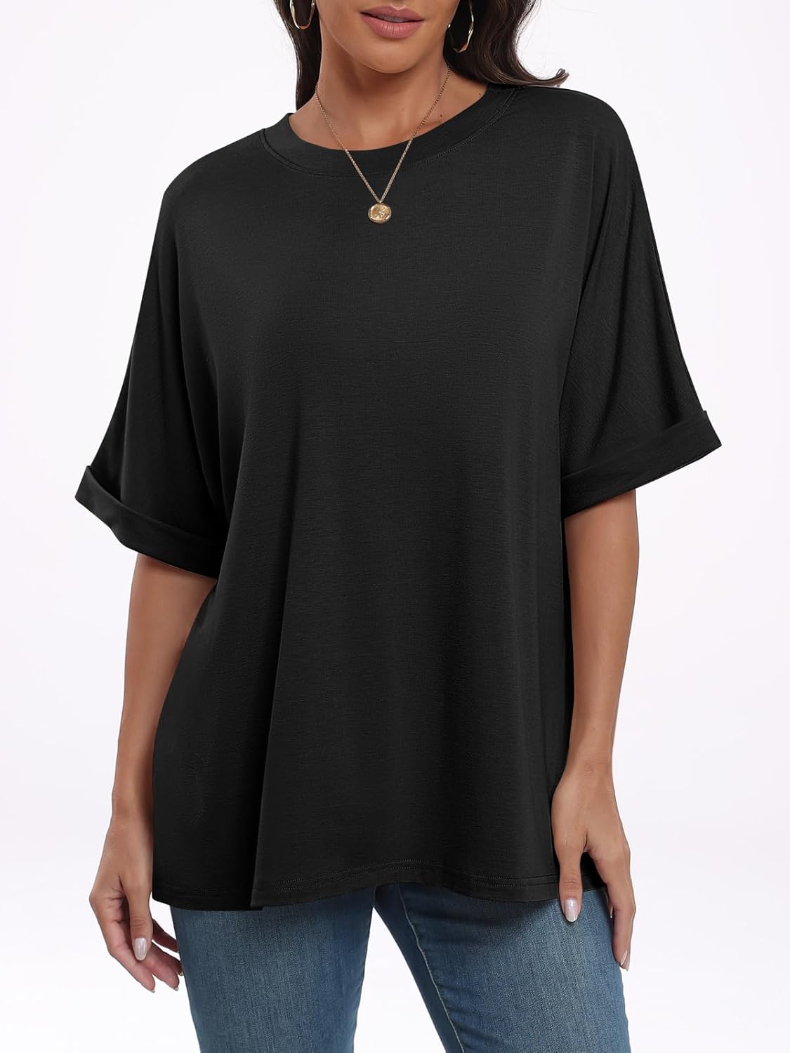 Thumbnail 4 de Cuptacc Oversize T-Shirt Damen – lockeres Basic-Top für Sommer, rundhals, Tunika-Charakter
