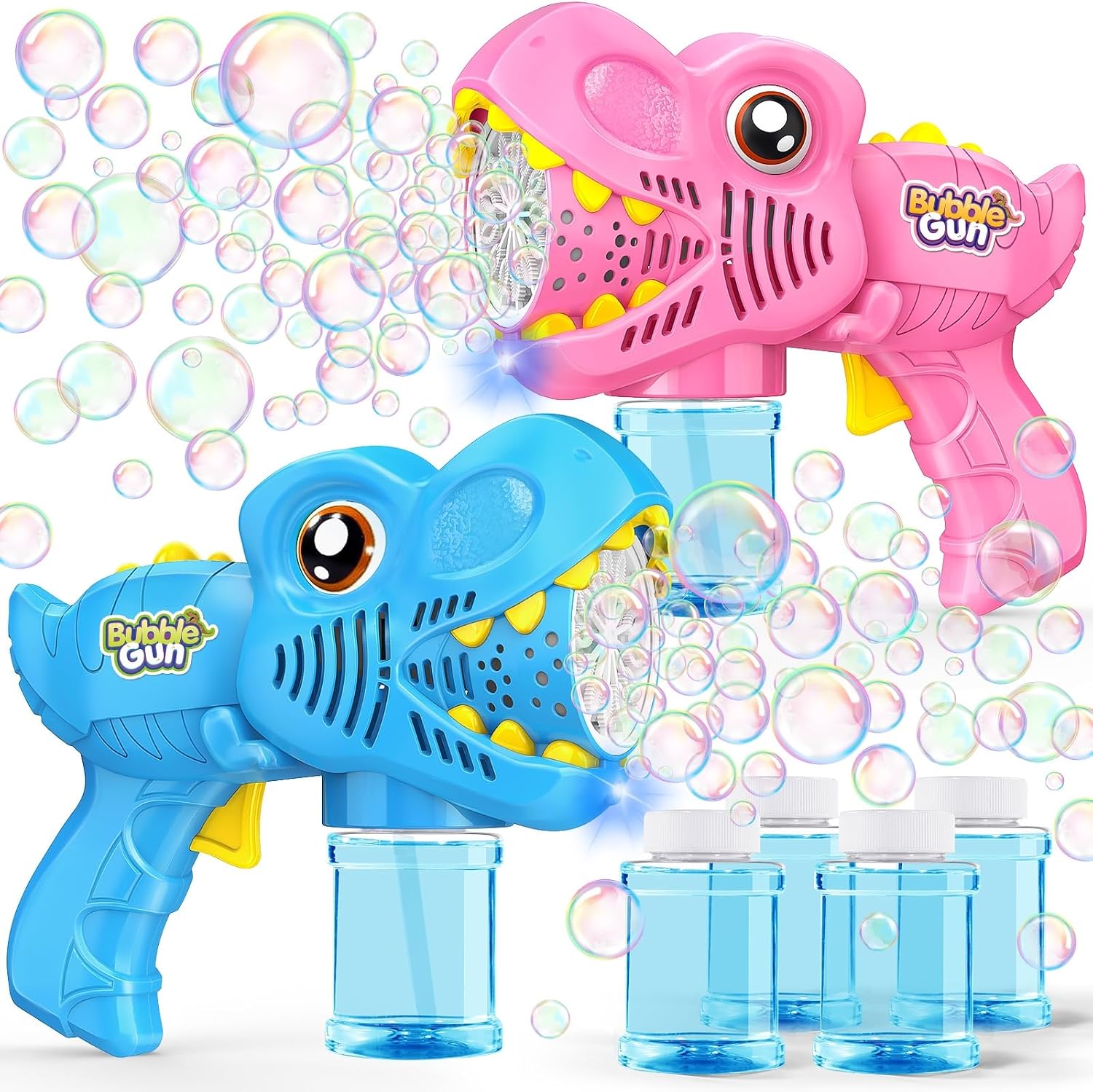 Yunaking Bubble Machine Gun 2-Pack: Rechargeable Dinosaur Toy for Kids Ages 4–8