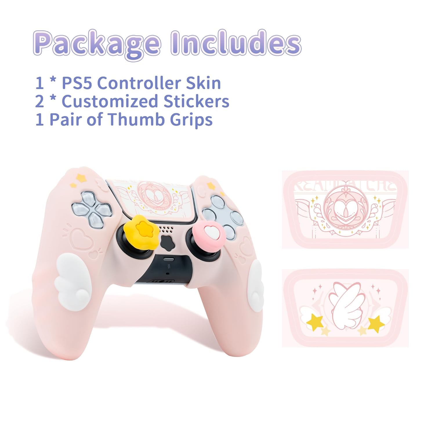 Thumbnail 2 de GeekShare PS5 Controller-Hautgriff-Set (Sternflügel, Rosa) – rutschfeste Silikon-Schutzhülle mit Daumengriffkappen