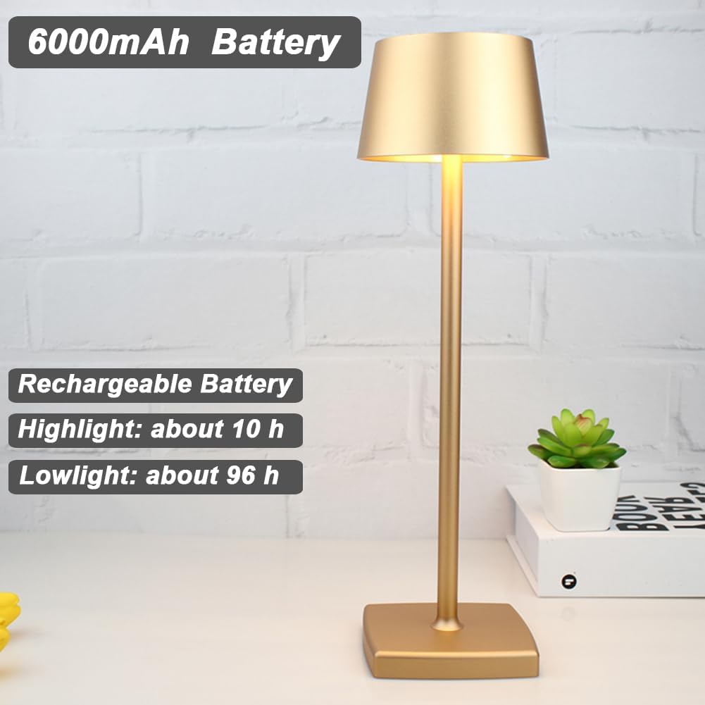 Detalle de Seihoae Cordless Table Lamp with 6000mAh Battery, IP54 Waterproof, Touch Dimming and 4W LED – Gold