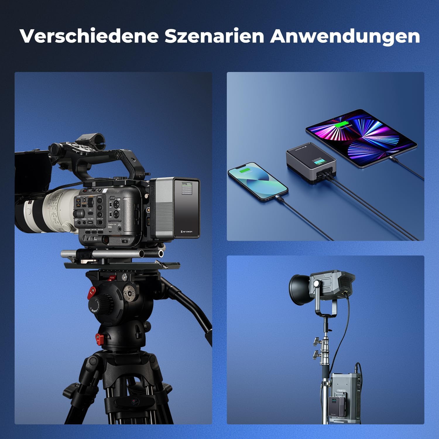 Thumbnail 6 de K&F CONCEPT V Mount Battery KF-V99 Pro – 99Wh/6700mAh inkl. PD 100W USB-C Schnellladung und Multi-Output