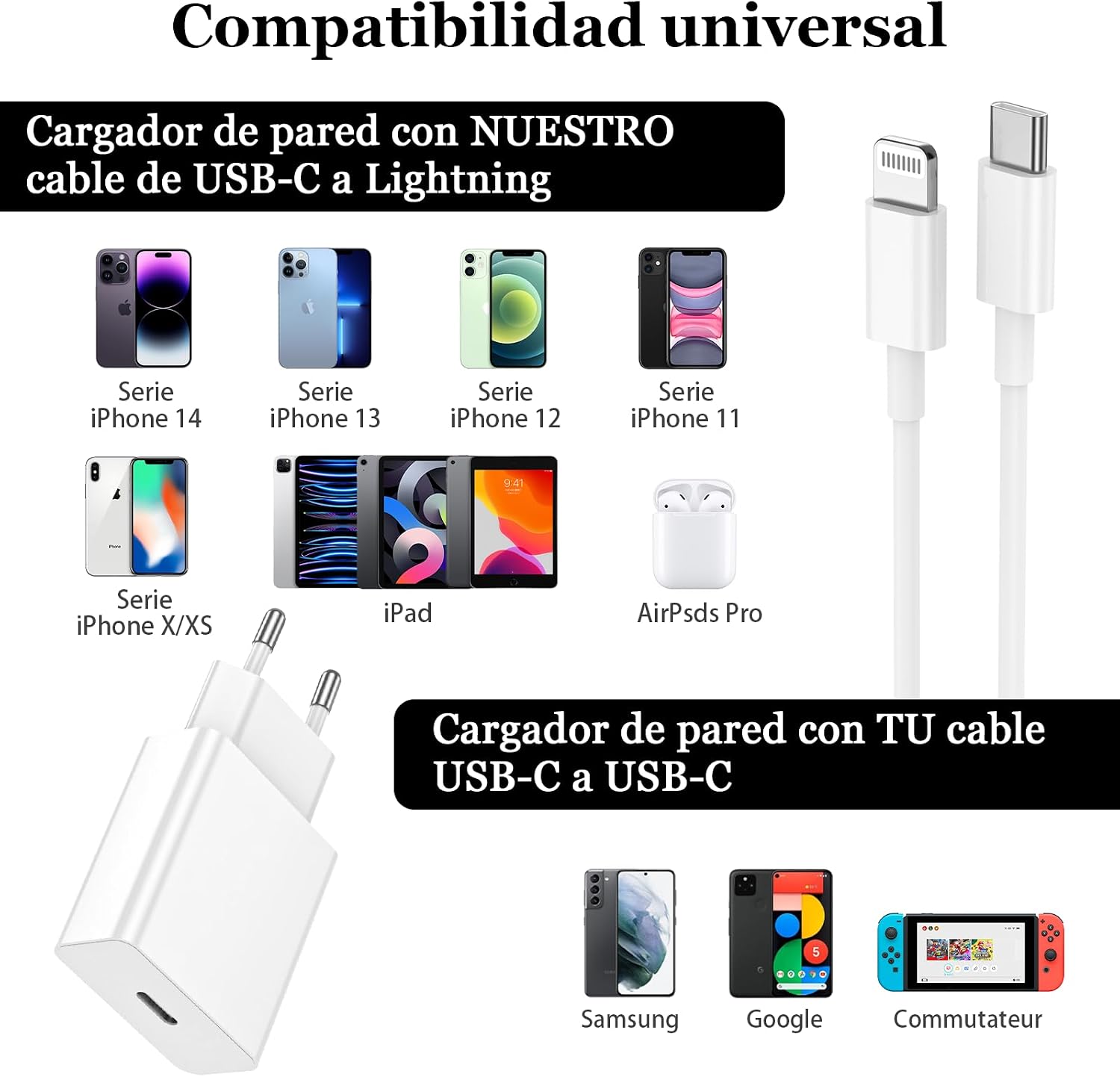 Thumbnail 6 de BSTOEM 2Pack Cargador Carga Rápida 20W PD con Cable Lightning de 2 m para iPhone y iPad