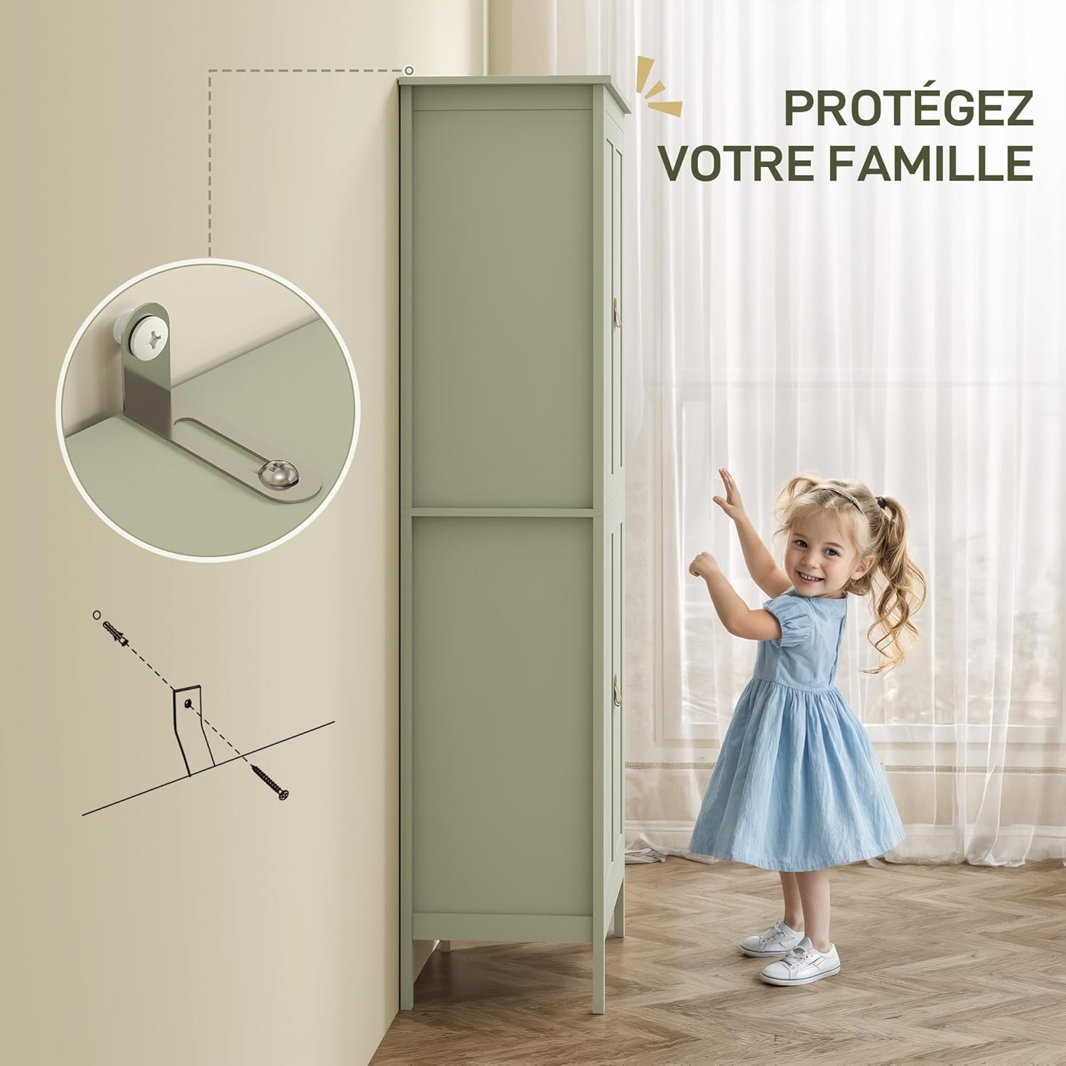 Thumbnail 6 de HOMCOM Buffet Cuisine avec LED réglable et détecteur de Mouvement – Rangement haute capacité 80 × 40 × 176,5 cm, Vert