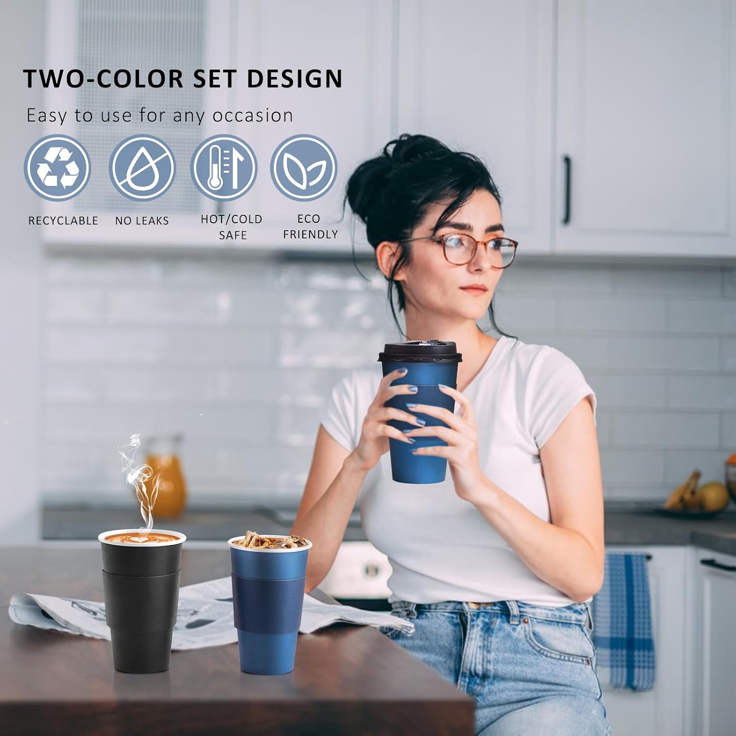 Detalle de SIUQ 100-Pack 16 oz Disposable Coffee Cups ⚡