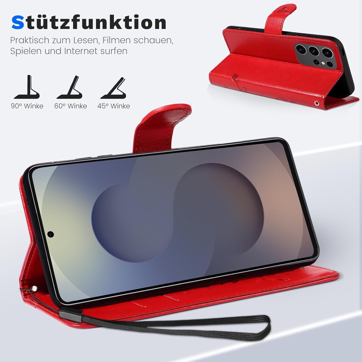 Thumbnail 2 de VANKI Lederhülle für Samsung Galaxy S25 Ultra – Flip Wallet mit Ständer, 3 Kartenfächer, Rot