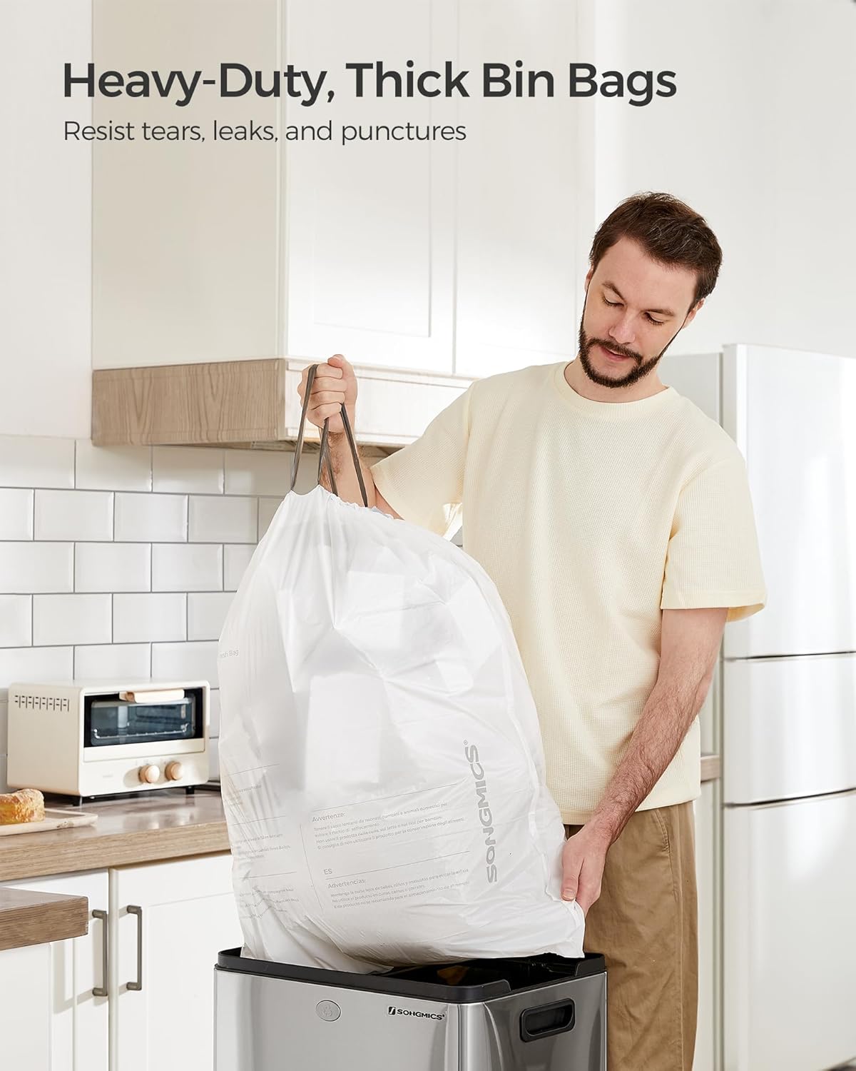 Thumbnail 1 de SONGMICS KRB050A02 heavy-duty drawstring bin bags for 13-gallon (50 L) bins – pre-separated liners, 2 rolls (80 bags)
