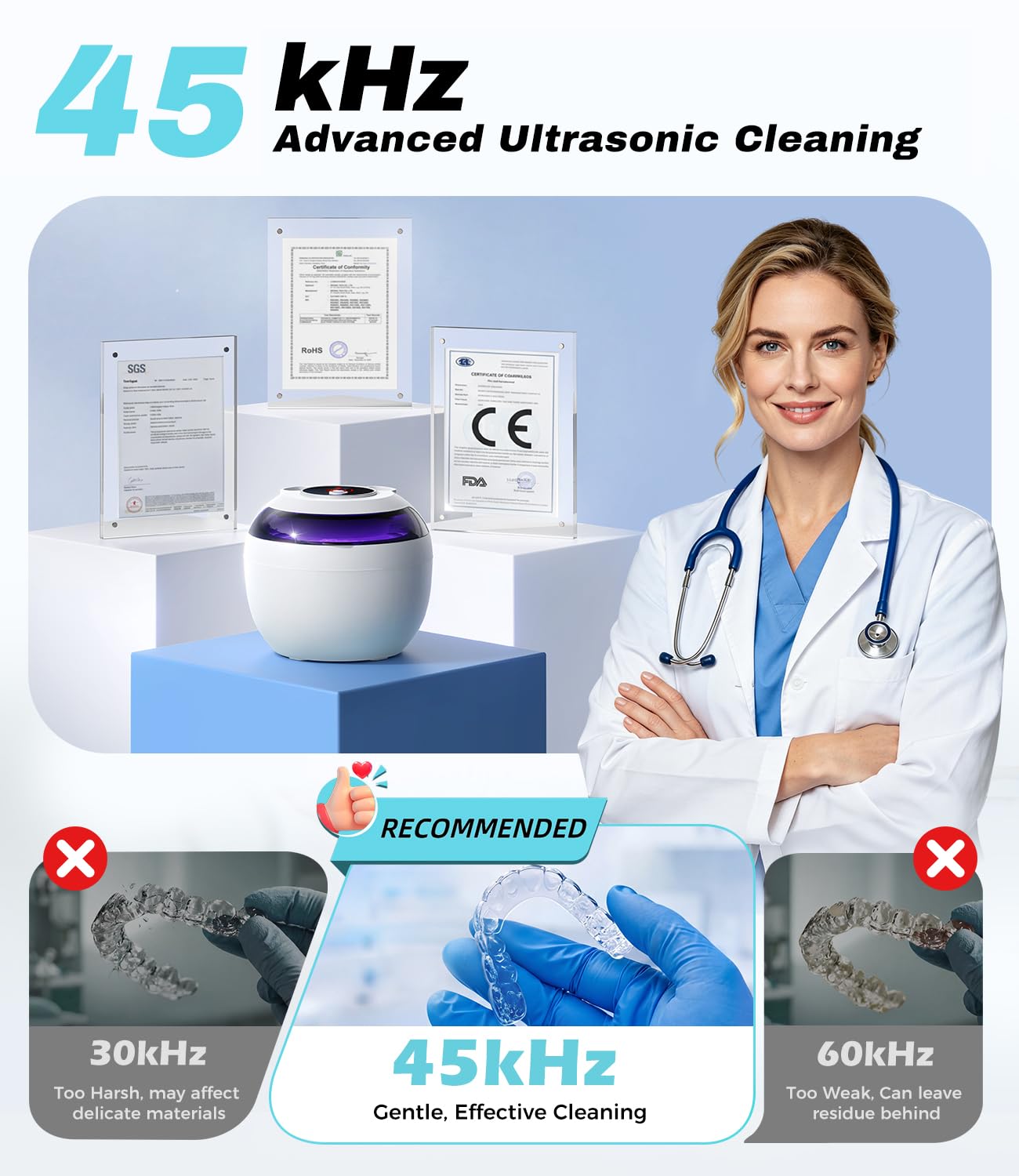 Detalle de Ultrasonic Retainer Cleaner Machine with 45kHz Deep Gentle Cleaning
