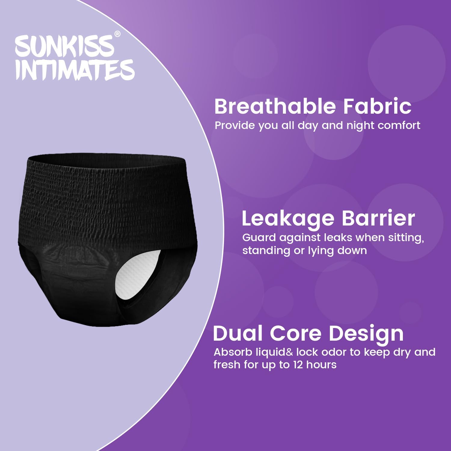 Thumbnail 3 de SUNKISS INTIMATES Disposable Period Pants for Women – Heavy Flow, Unscented, Black, XL (10 Count)