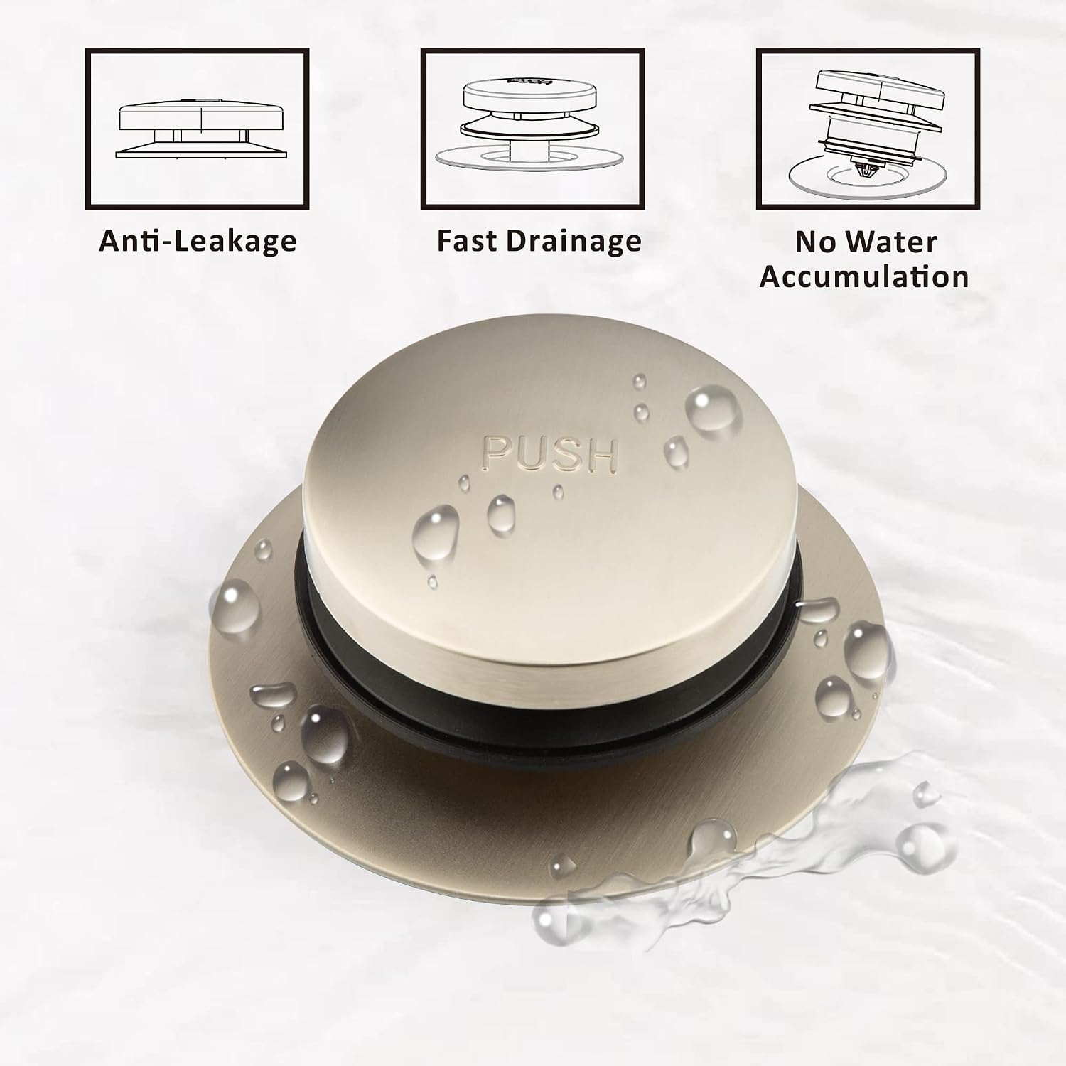 Detalle 2 de Artiwell 629908BN Universal Tip-Toe Tub Drain Stopper, Brushed Nickel Brass
