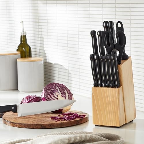 Thumbnail 7 de Amazon Basics Juego de Cuchillos de Cocina y Soporte (14 Piezas) – Negro
