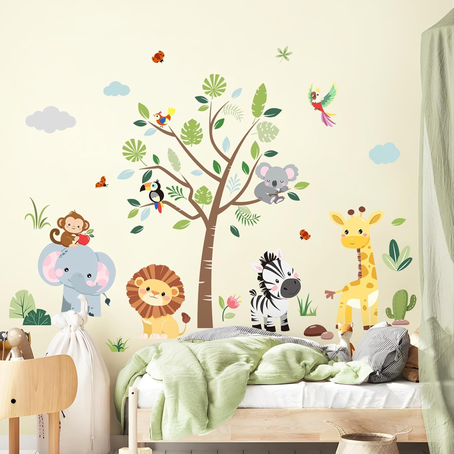 Thumbnail 1 de Supzone Jungle Animals Tree Wall Stickers: Safari Elephant, Giraffe, Lion & Zebra for Kids' Rooms