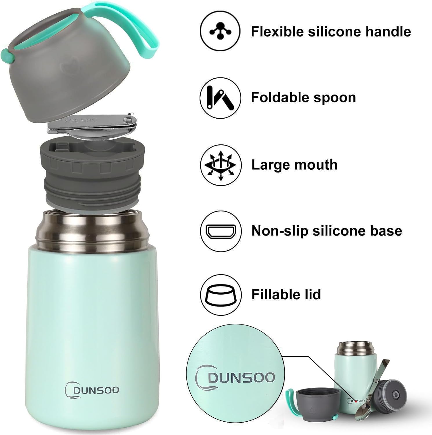 Thumbnail 1 de DUNSOO geïsoleerde voedselcontainer 650 ml in roestvrij staal met lepel