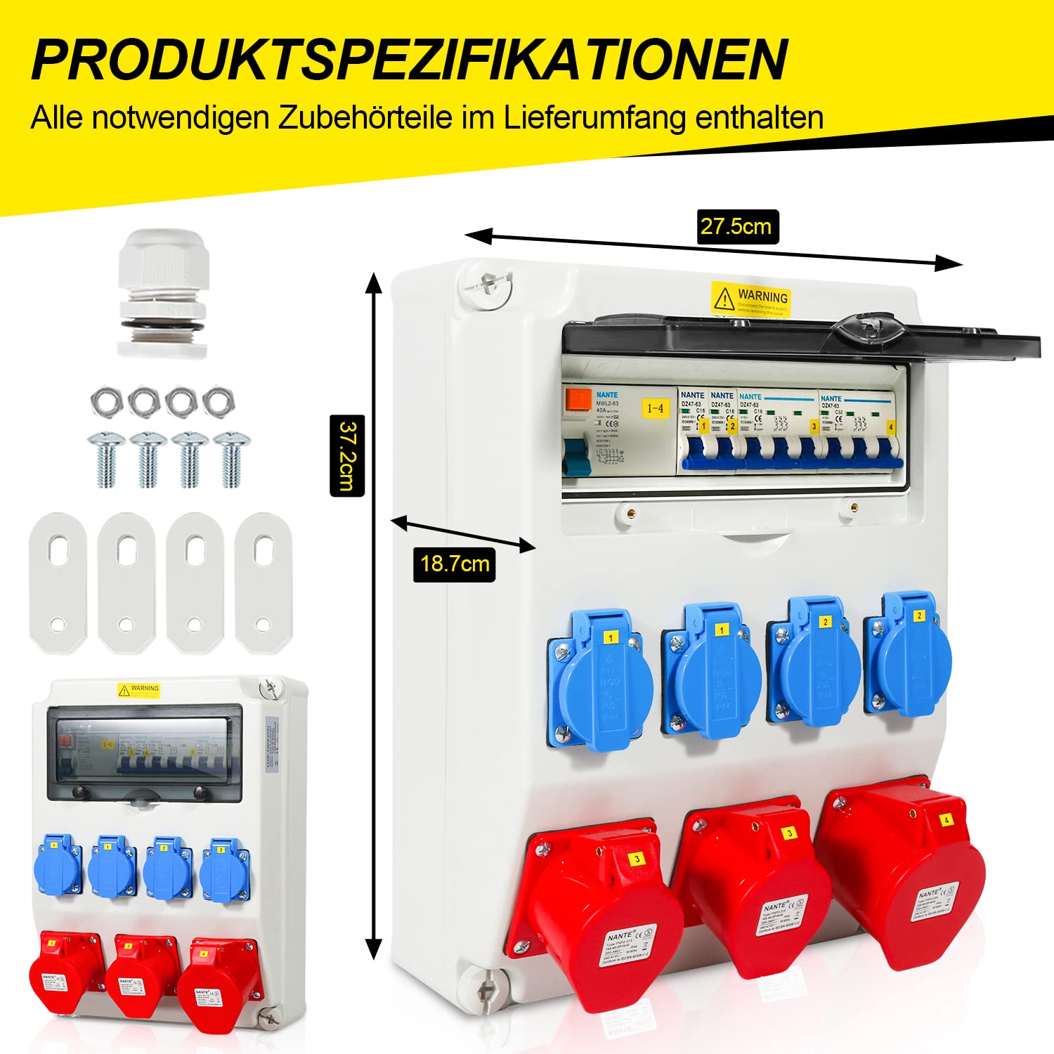 Thumbnail 1 de Daromigo Coffret Électrique de Chantier 4x230V + 2x16A CEE + 1x32A 400V CEE (5 pôles) IP44