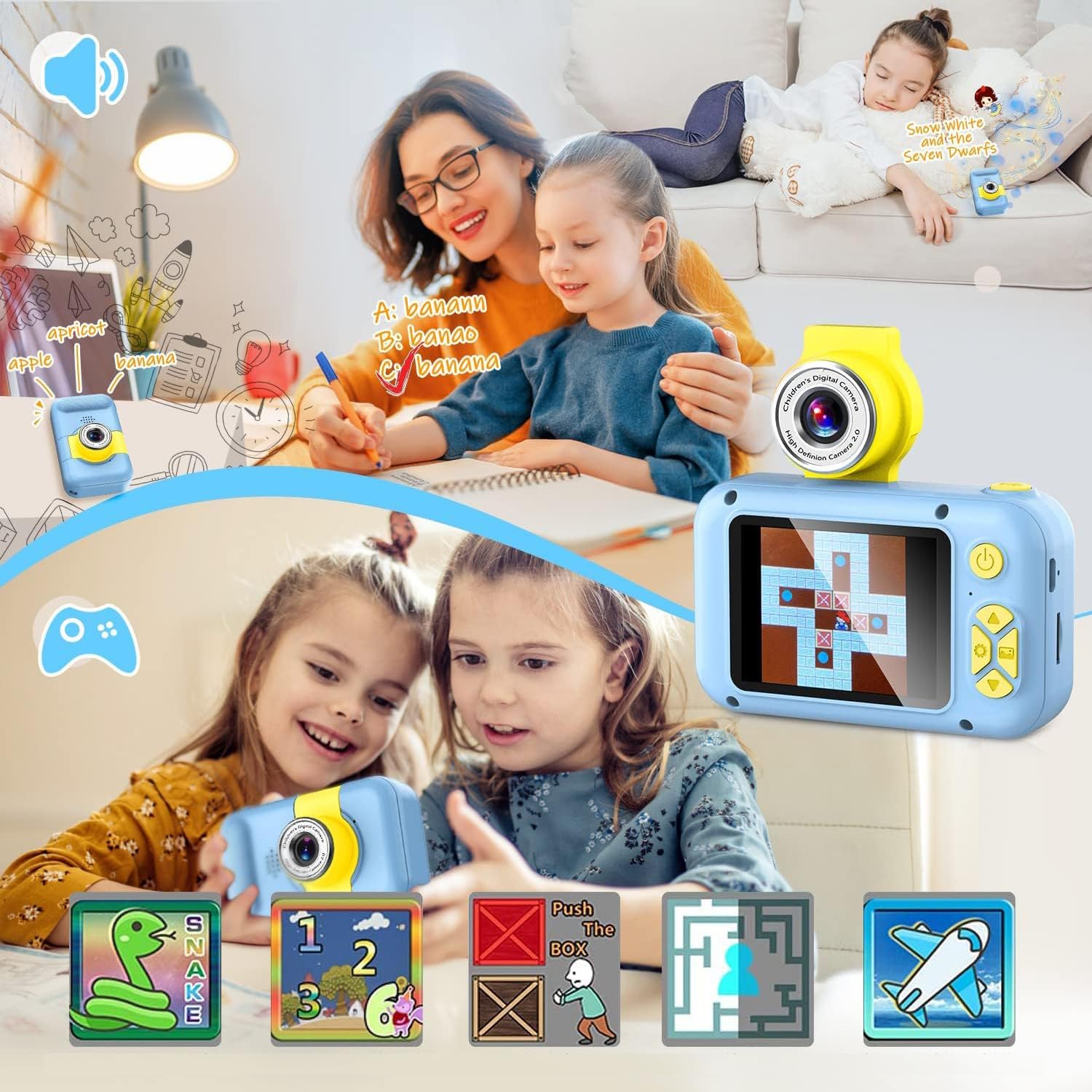 Detalle 2 de ARNSSIEN Kinderkamera X101 mit 180°-Objektiv und 2,4'' IPS-Bildschirm – Spielzeugkamera für Kinder von 3 bis 12 Jahren