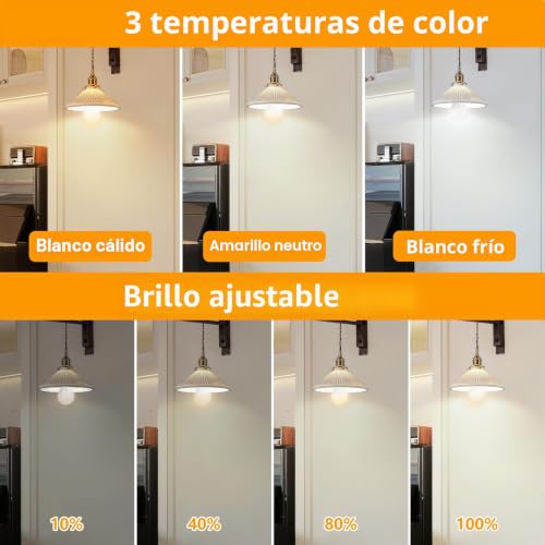 Detalle de Dehobo Bombillas Recargable con Mando y Cronómetro — 7W, E27, 3 Temperaturas de Color y Control USB-C