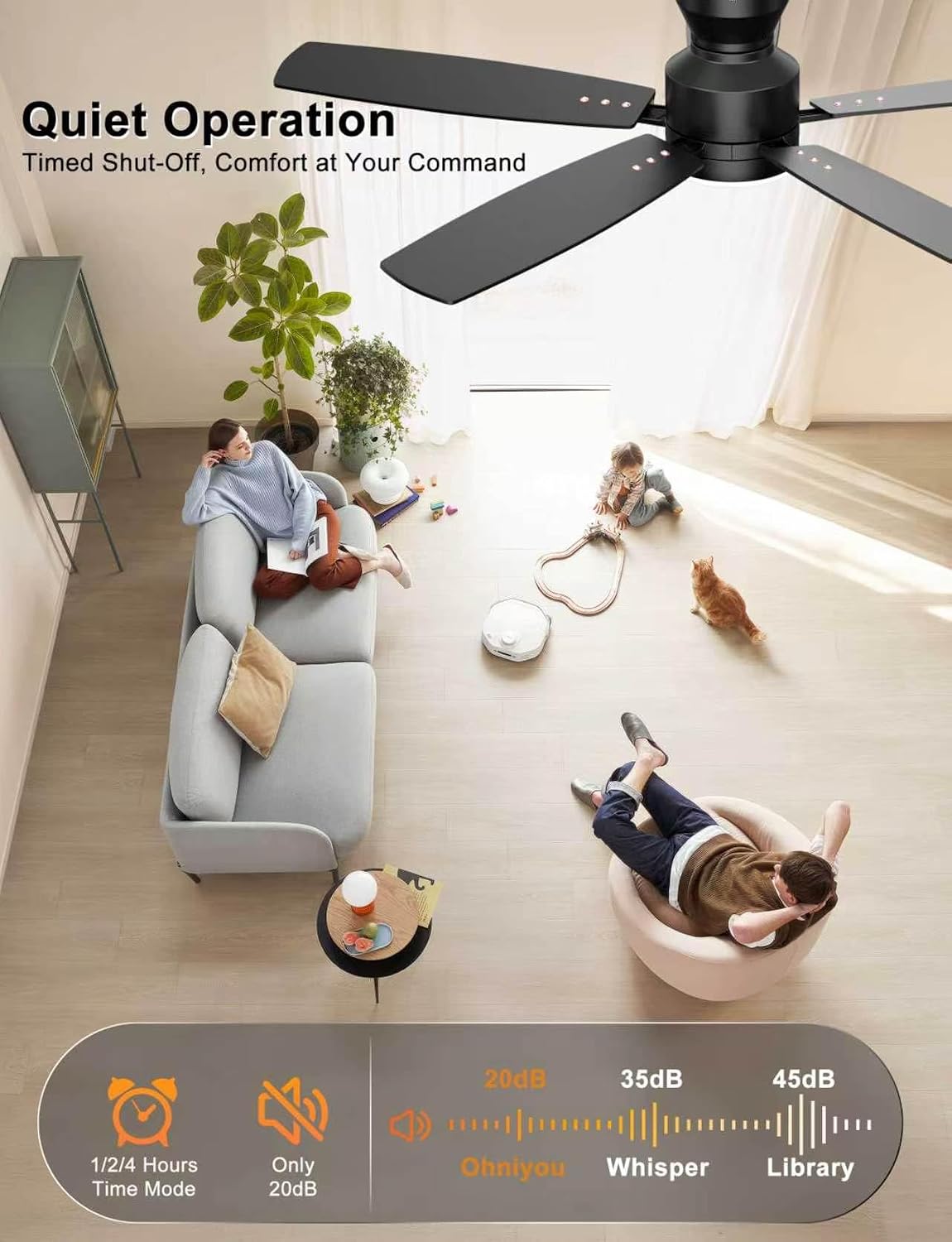 Thumbnail 4 de Ohniyou 52" Low Profile Ceiling Fan with Light 🔄
