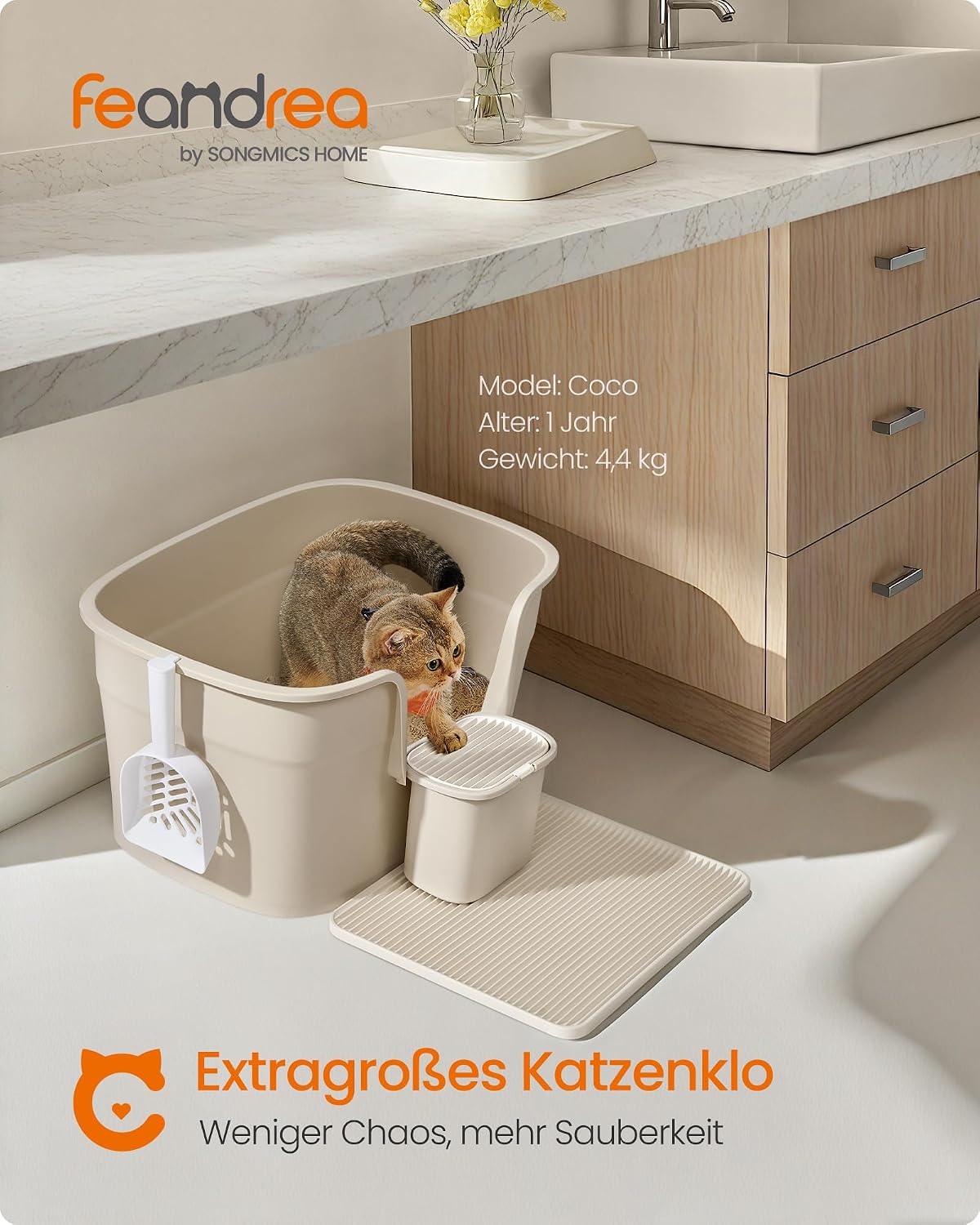 Detalle de Feandrea extragroße Katzenklo mit 4-in-1-Set – perfekt für Mehrkatzenhaushalte