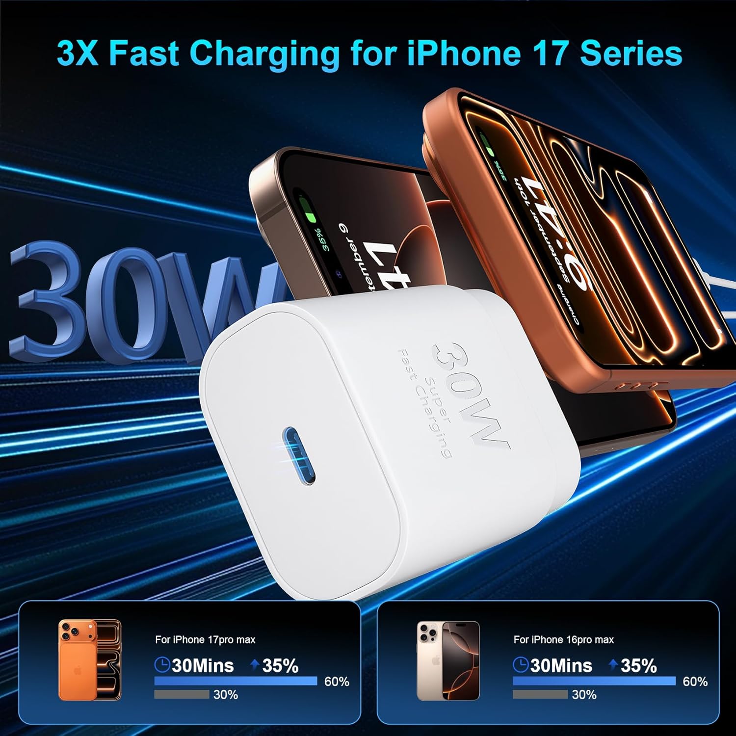 Thumbnail 1 de Vilive 30W USB-C Fast Charger with 10ft Cable for iPhone 15–17 Pro Max and More