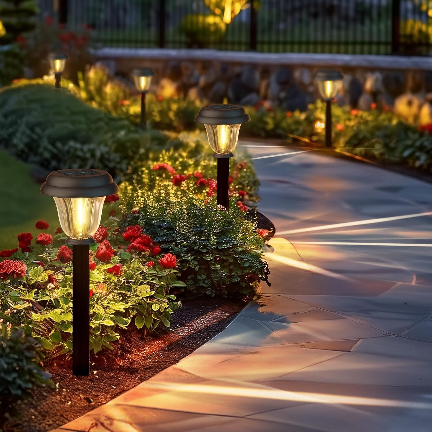 Detalle de DERAYSION A115Z8PBR Solar Pathway Lights, 8-Pack Stainless Steel and Glass, Warm White