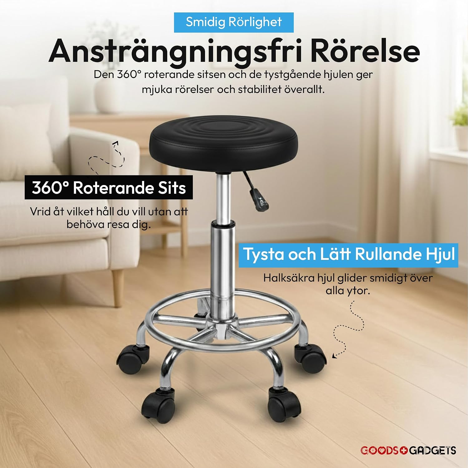 Detalle 2 de GOODS+GADGETS arbetspall på hjul, höj- och sänkbar med konstlädersits