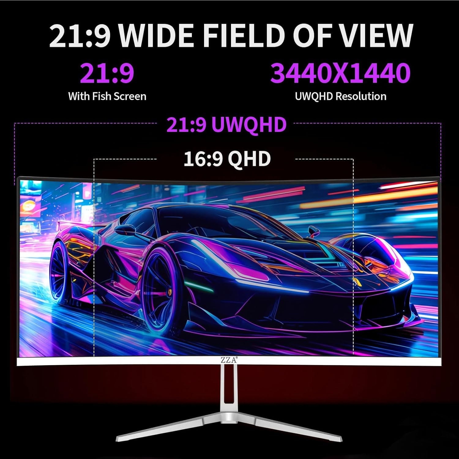 Thumbnail 4 de ZZA 34'' Curved Ultrawide Gaming Monitor (3440×1440, 180Hz) — FreeSync, HDMI 2.1 & DP 1.4, PBP