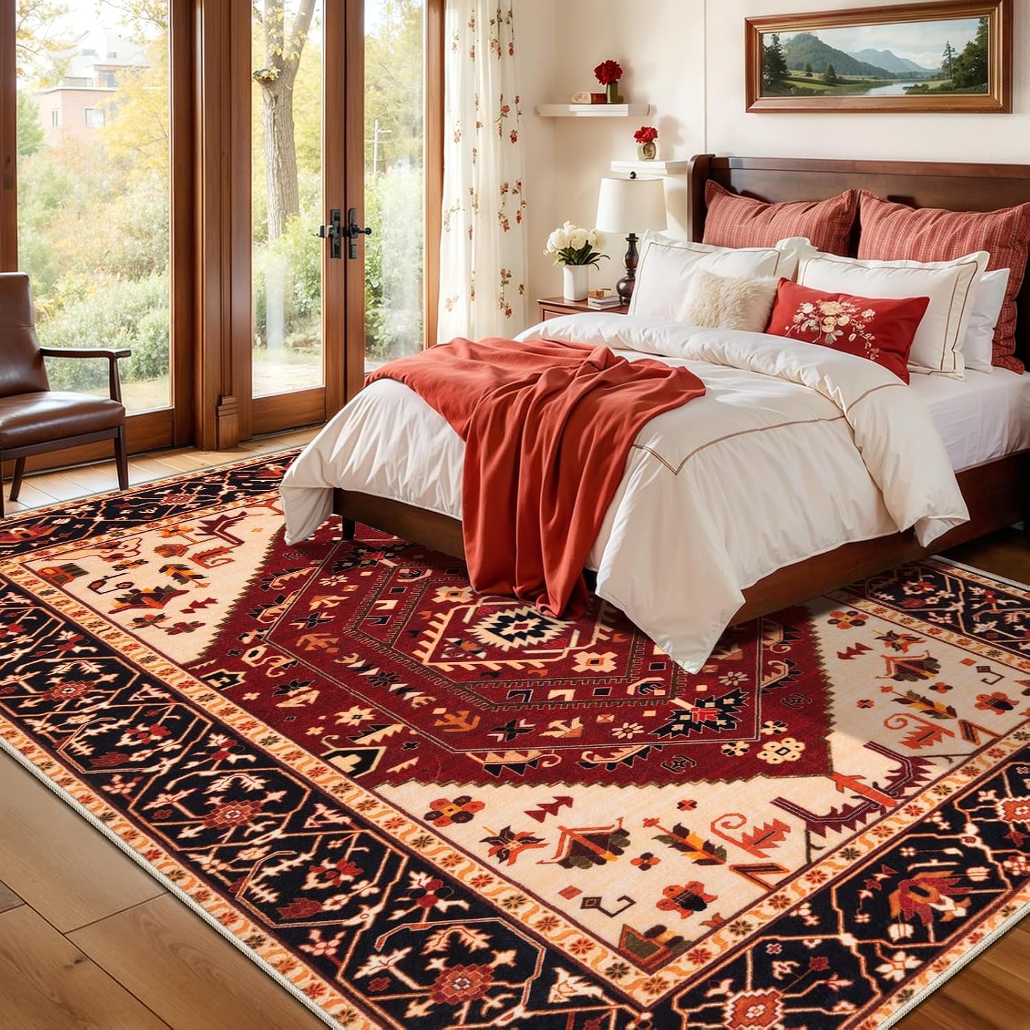 Detalle de SERISSA 5x7 Boho Area Rug — Washable, Non-Slip, Ultra-Soft Vintage Oriental Print