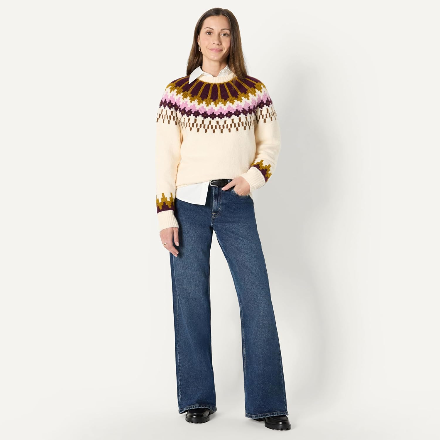 Detalle de Amazon Essentials Women’s Demi’s Pick Oversized-Fit Fair Isle Crewneck Jumper
