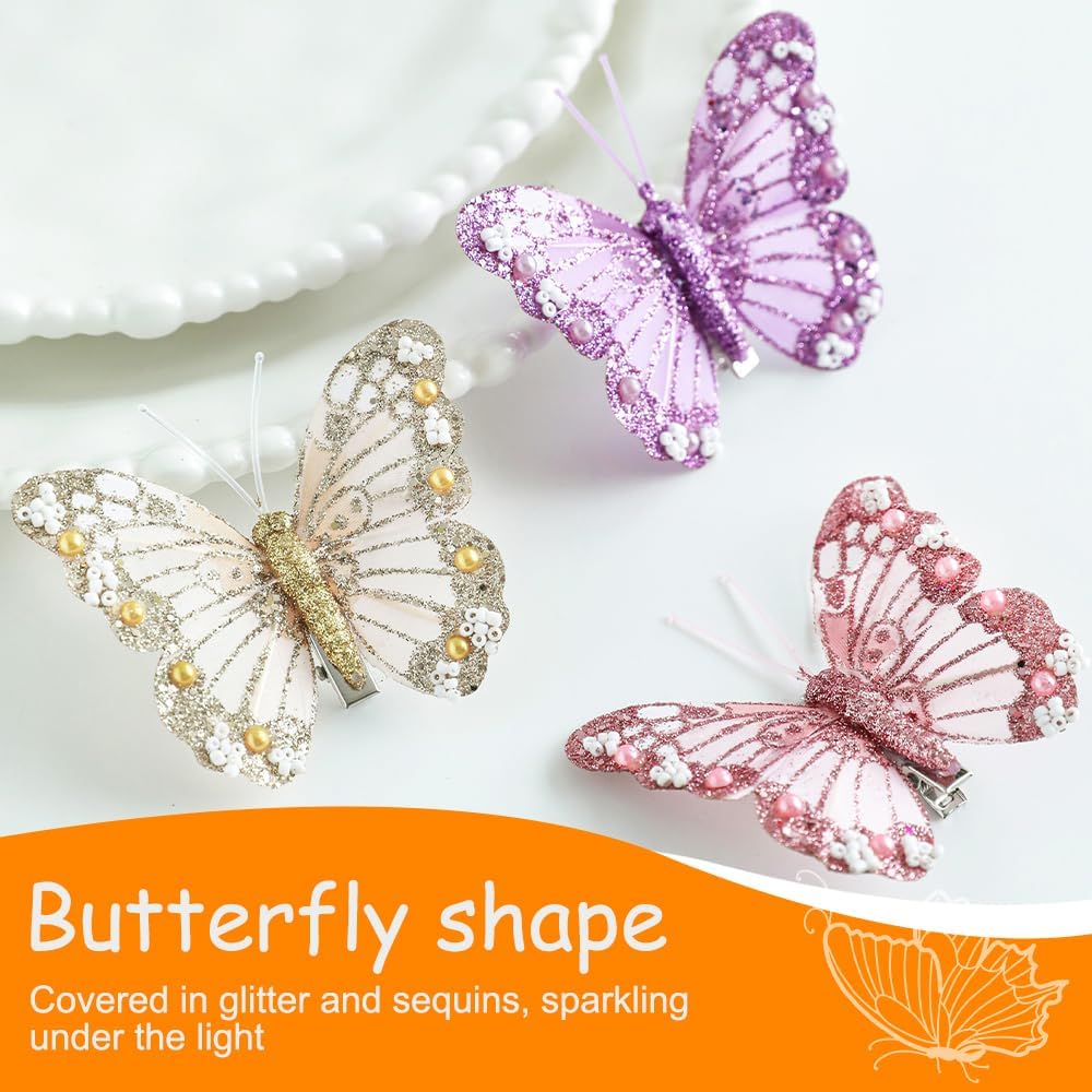 Detalle 2 de Wedding Butterfly Ornaments (3/6-pack): Glittery Clips for DIY Decor