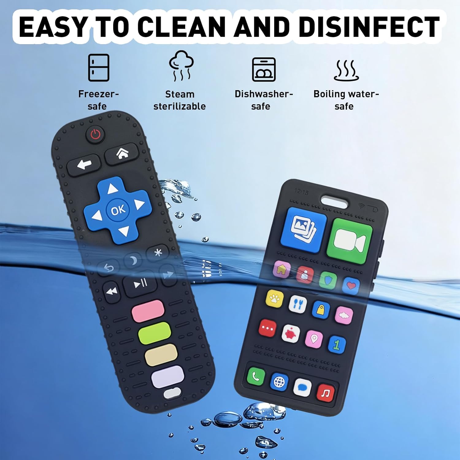 Thumbnail 4 de Aolso 2 Pack Silicone Teething Toys for Baby (TV Remote & Phone Shape) – Safe, Stimulation-Driven Teethers