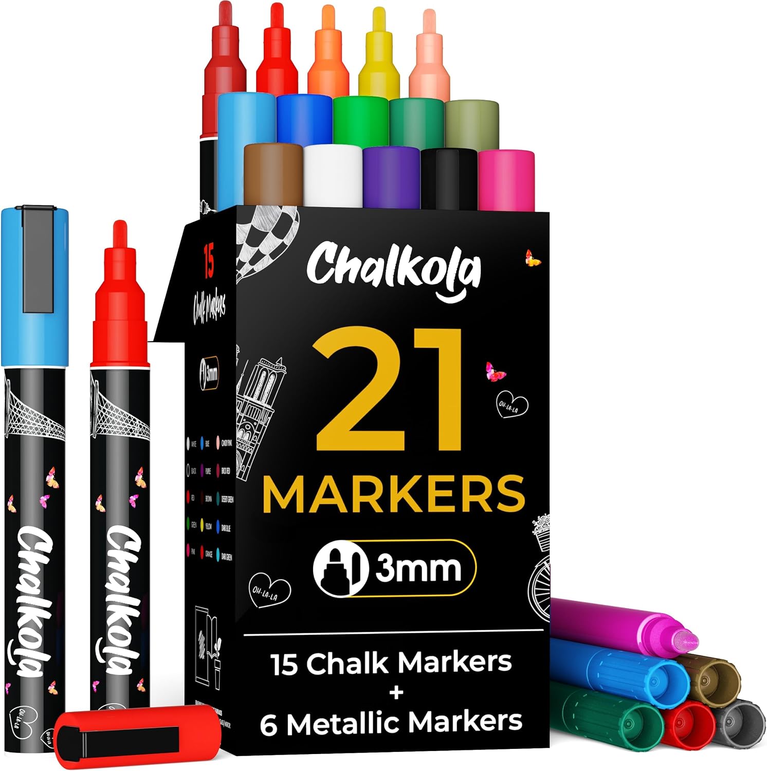 Detalle de Chalkola Chalk Markers 21 pack, 3mm tip