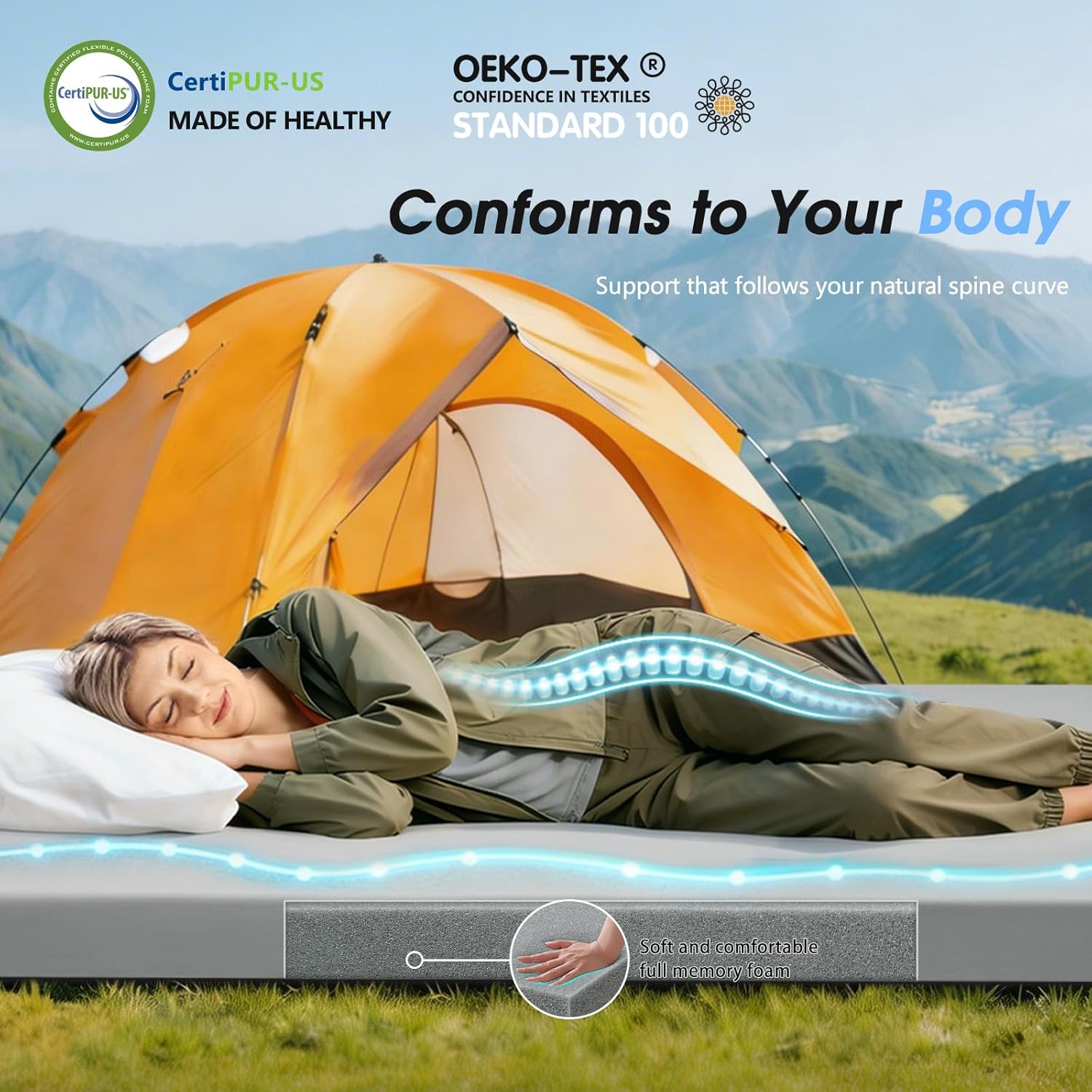 Thumbnail 3 de CYMULA Memory Foam Camping Mattress Pad (3-inch) with Non-Slip Roll-Up Design