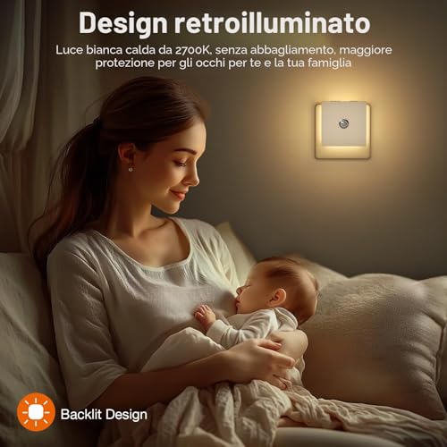 Detalle de Feliigo Luce Notturna Bambini 2PCS: Luci Notturne da presa, Dimmerabile e con Sensore di Movimento