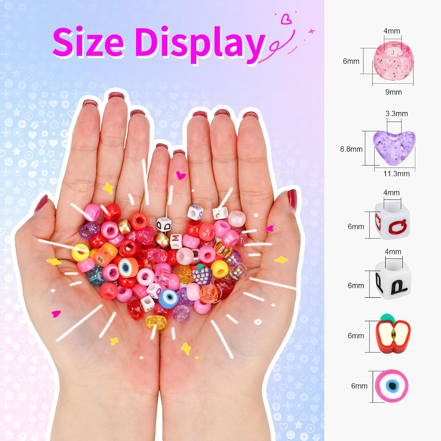 Detalle de Sistenia Pony Beads Kit, 6 x 9mm Acrylic Beads, 72 Colors and Letter Beads