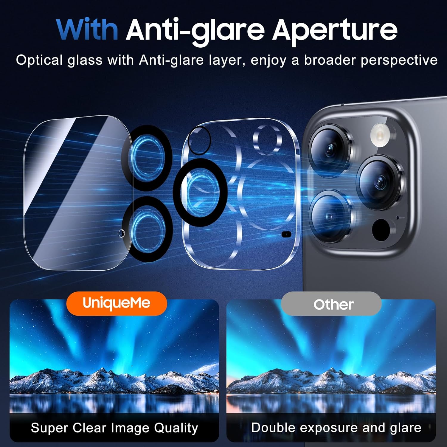 Thumbnail 3 de UniqueMe Camera Lens Protector for iPhone 16 Pro 3-pack