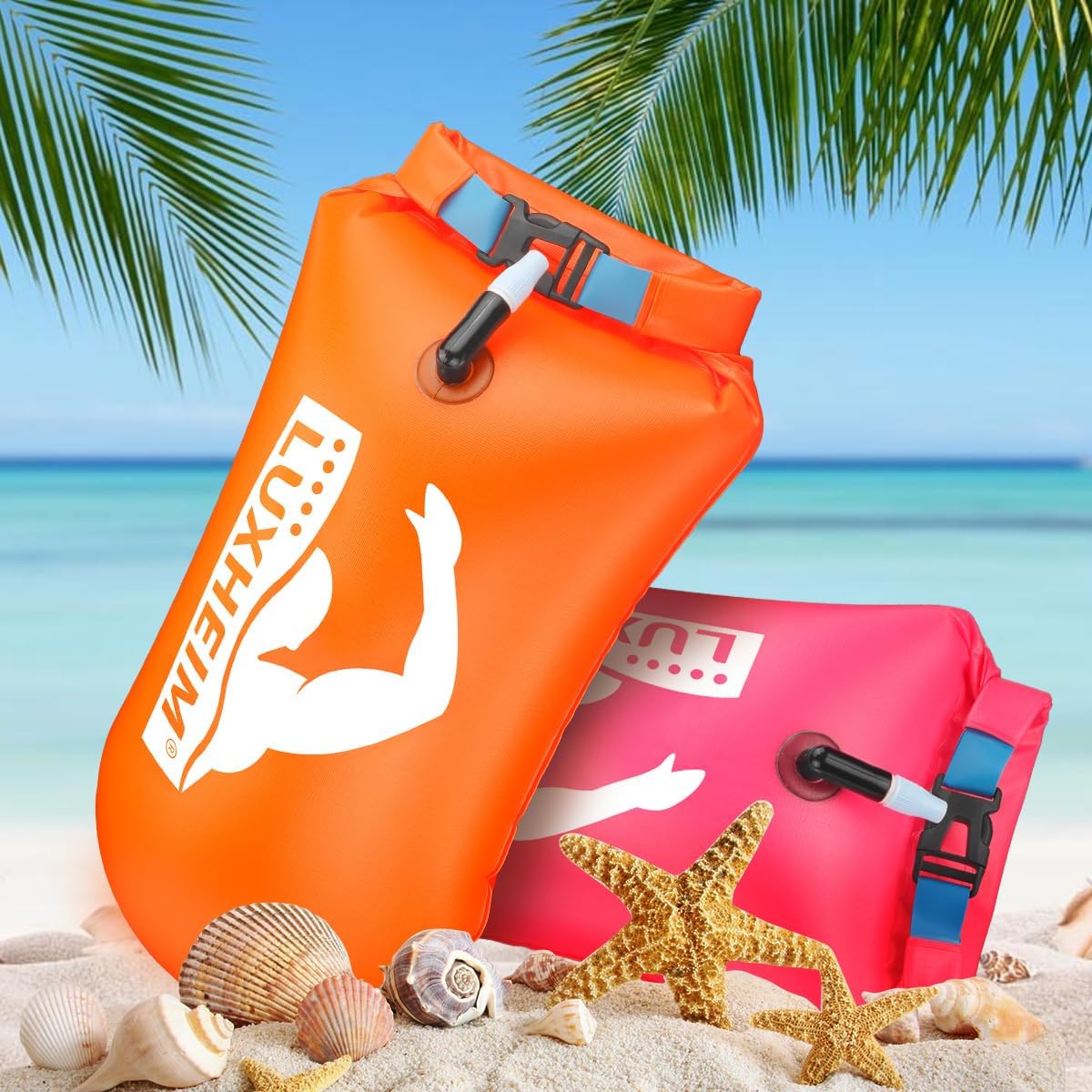 Detalle 2 de 2 Pack Swim Buoy Tow Floats for Open Water Swimming – Highly Visible, Waterproof & Adjustable