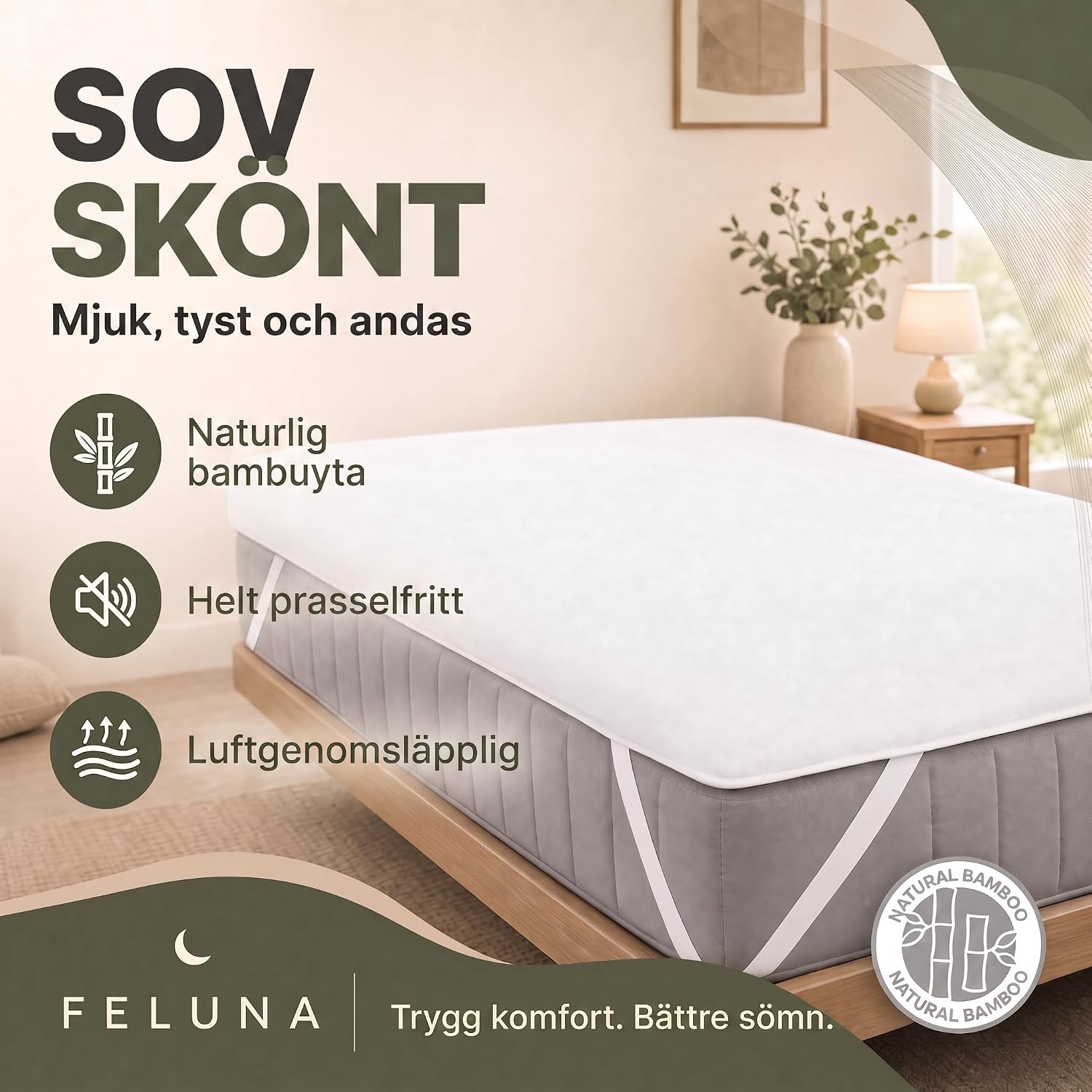 Detalle de Feluna madrasskydd 60x120 cm – vattentätt med ovansida i bambufiber