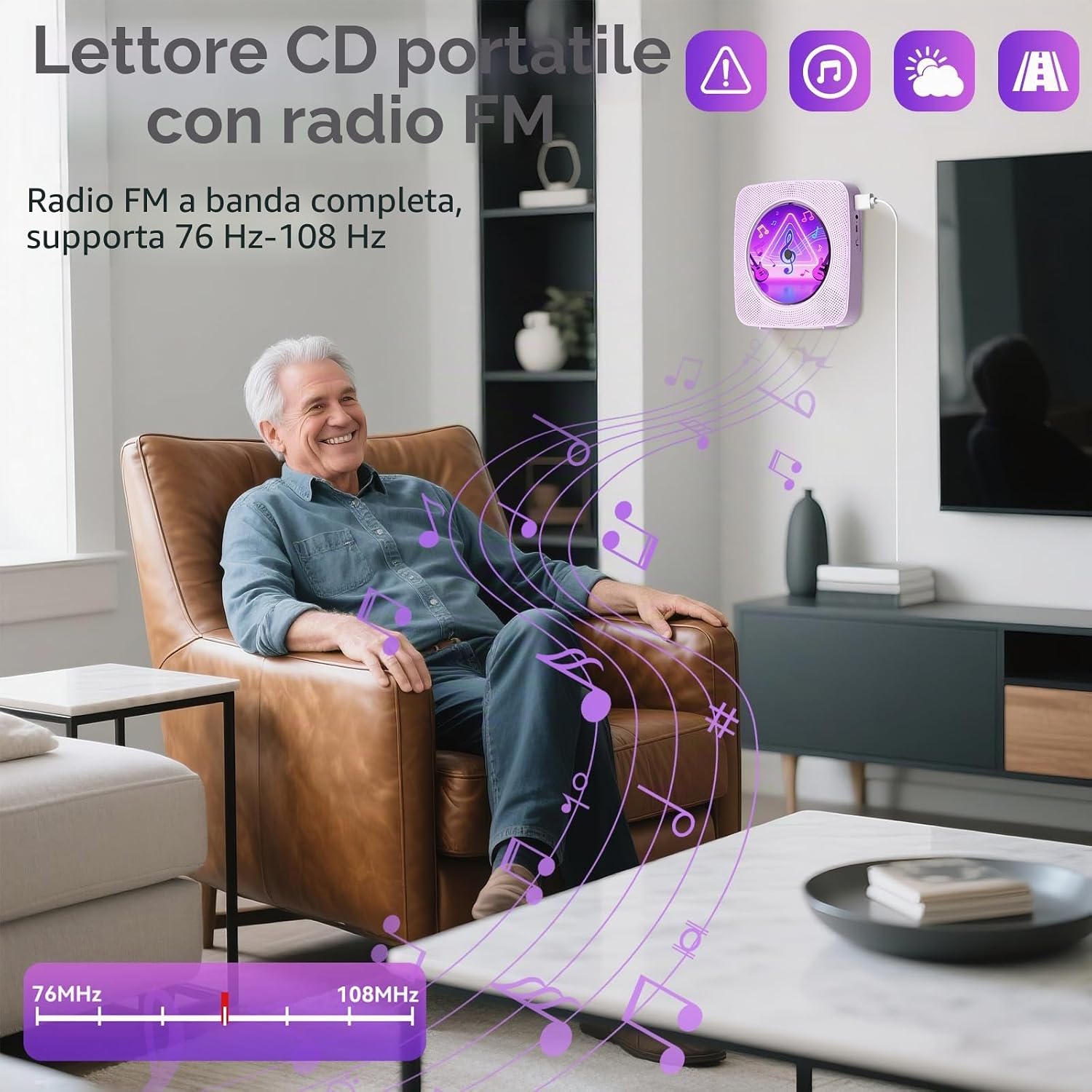Thumbnail 4 de Lettore CD Portatile HiFi Kegaudio: Lettore CD Bluetooth con altoparlante integrato, montaggio a parete o uso da tavolo