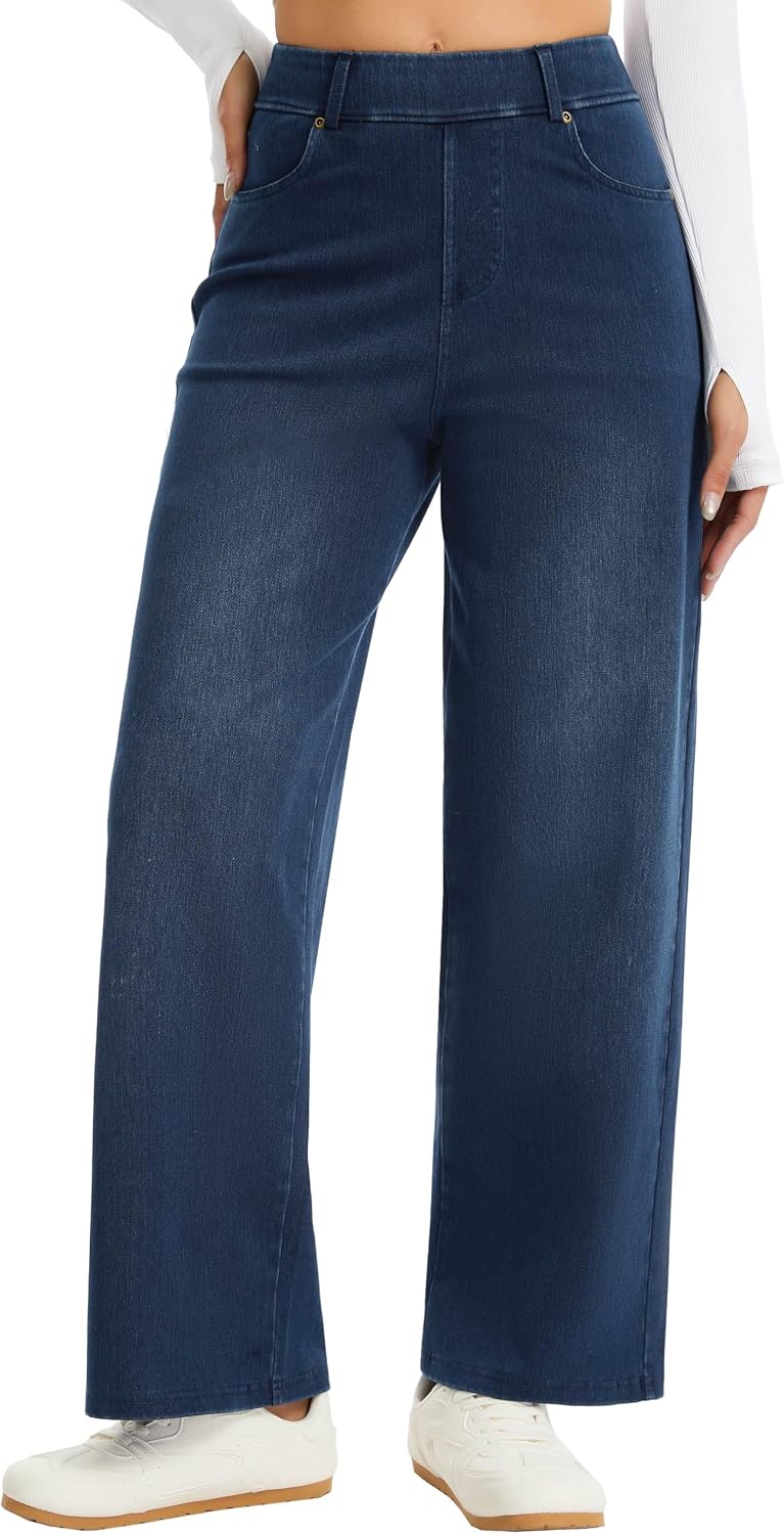 Detalle de THE GYM PEOPLE Women's Wide-Leg Jeans with Stretch Fabric and Pockets
